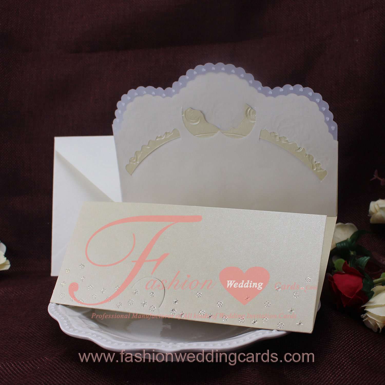 Most Beautiful Rose Embossed Wedding Invitations